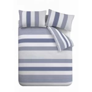 Catherine Lansfield Newquay Stripe SINGLE Blue Duvet Cover Set