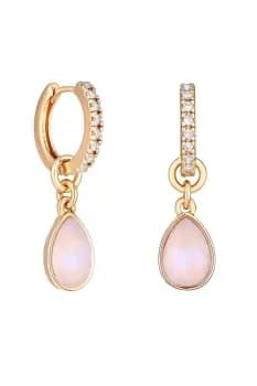 Rose Gold Pink Effect Stone Pear Drop Huggie Hoop Earrings
