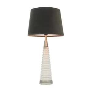 Table Lamp - Clear Ribbed Glass, Bright Nickel Plate & Mocha Velvet - 40W E27