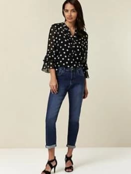 Wallis Petite Mid Wash Roll Up Jean - Mid Wash Denim, Denim, Size 12, Women