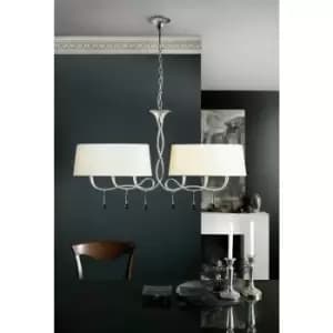 Paola 2 Arm pendant light 6 E14 bulbs, painted silver with cream & Black lampshades