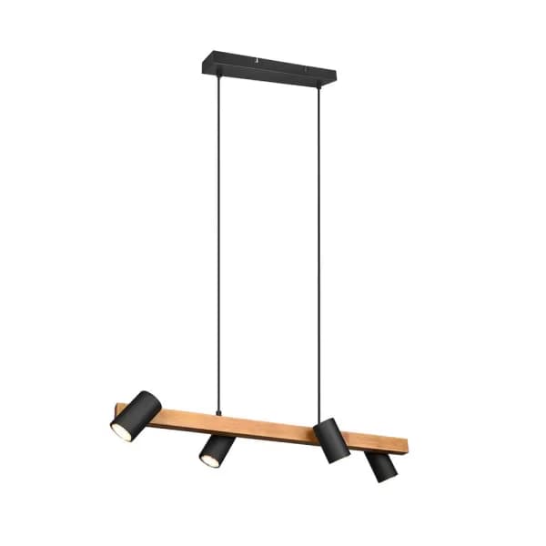 Marley Modern 4 Light Bar Pendant Ceiling Light Black Matt, Wood