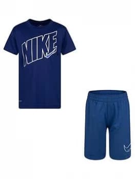 Nike Younger Boys 2 Piece Dri-fit Sport Short Sleeve T-Shirt and Shorts Set - Blue Size 2-3 Years