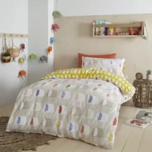 Pineapple Elephant Minbu Elephant 100% Cotton Duvet Cover and Pillowcase Set Blue, Yellow and White