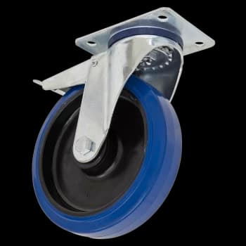 Heavy-Duty Blue Elastic Rubber Swivel Castor Wheel with Total Lock 125mm - Trade