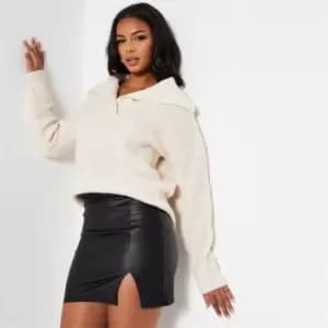 I Saw It First Split Hem Coated Denim Skirt - Black