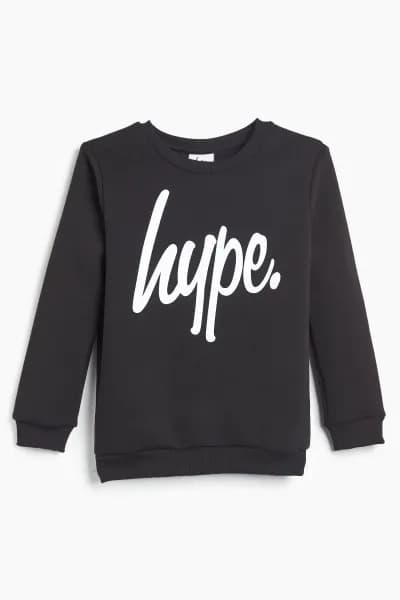 Boys Hype Script Crew Neck Sweatshirt - Black - Size: 11-12 Years - Plain