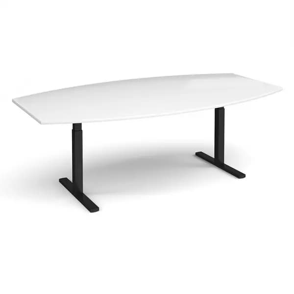 Elev8 Touch Radial Boardroom Table with Black Frame and White Top - 2400mm x 800/1300mm