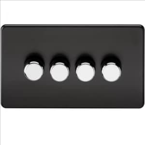 KnightsBridge 60-400W 4G 2 Way 230V Screwless Matt Black Electric Dimmer Switch