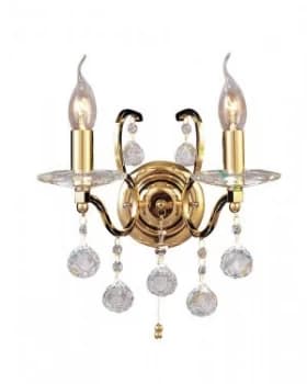 Wall Lamp Switched 2 Light French Gold, Crystal