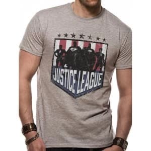 Justice League Comics - Silhouette Shield Mens Large T-Shirt - Grey