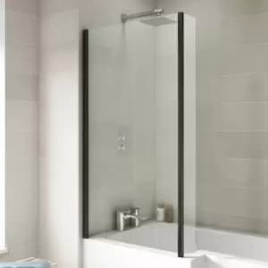 Over Bath Shower Screen Door 800mm Return Black Square 6mm Safety Glass Panel - Black