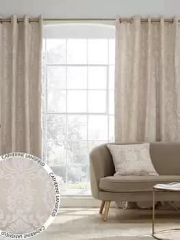 Catherine Lansfield Damask Jaquard Eyelet Curtain Pair 66X54