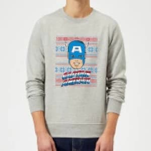 Marvel Comics Captain America Christmas Knit Grey Christmas Sweatshirt - L - Grey
