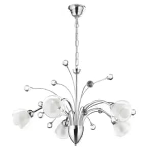 Diamante 5 Light Multi Arm Pendant Ceiling Light, Glass Shades