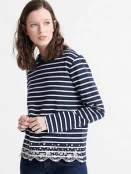 Superdry Summer Schiffli Top - Navy, Size 6, Women