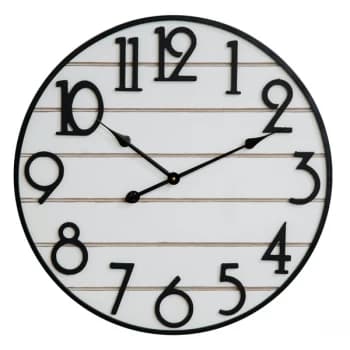 HOMETIME White Wood Plank Wall Clock with 3D Dial - 60cm