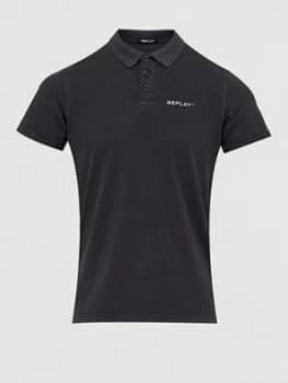 Replay Jersey Polo Shirt - Black Size M Men