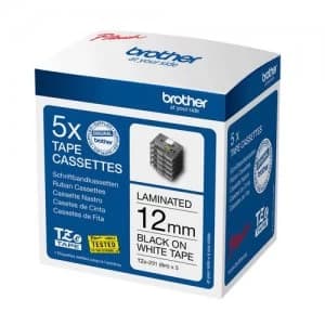 12MM BK ON White Label Tape PACK OF 5