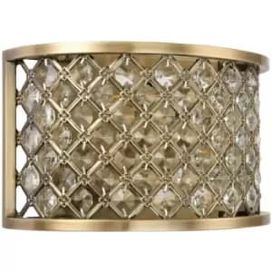 Loops - Crystal Cage Wall Light Brass & Glass Shade Modern Twin Bulb Lounge Lamp Fitting