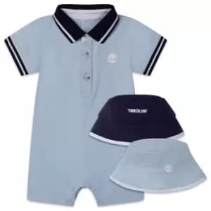 Timberland Newborn Hat And Polo Romper Set In Blue - Size 6 Months