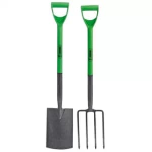 Draper Carbon Steel Garden Fork and Spade Set, Green