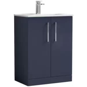 Arno Matt Electric Blue 600mm 2 Door Vanity Unit with 18mm Profile Basin - ARN1703B - Electric Blue - Nuie