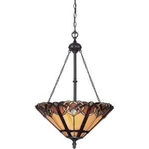 3 Light Tiffany Ceiling Pendant Bronze Finish, E27