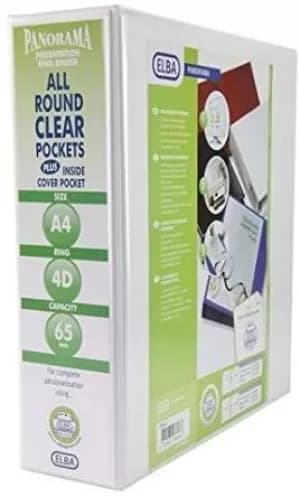 Elba Panorama A4 Presentation Binder PVC 3 Cover Pockets 2 D Ring 25mm White