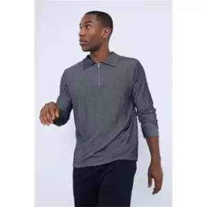 I Saw It First Navy Jacquard Long Sleeve Polo - Blue