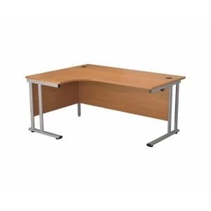 TC Office Start Silver Cantilever Frame Left Hand Crescent Desk 1600x1200mm, Oak
