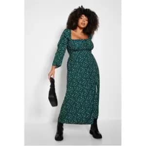 I Saw It First Green Floral Print Square Neck Puff Sleeve Midi Dress - Green