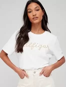 Tommy Hilfiger Regular Gold Crew- Neck - White, Size XL, Women