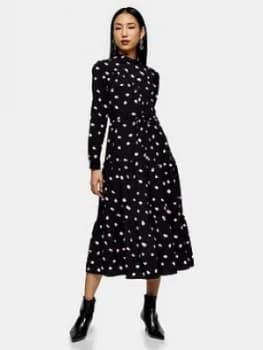 Topshop Spot Tiered Shirtdress - Black