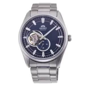Orient Semi Skeleton Open Heart Mechanical Blue Dial Stainless Steel Bracelet Mens Watch RA-AR0003L10B