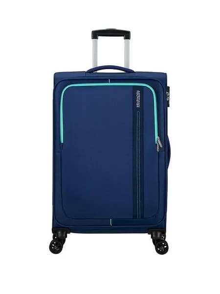 American Tourister Sea Seeker VZDVG Spinner Medium Soft Combat Navy Suitcase