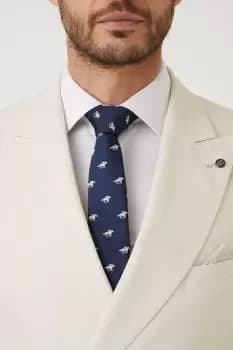 Mens Navy Horse Racing Jacquard Slim Tie