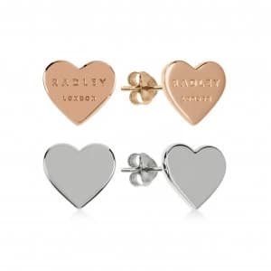 Radley 18ct Rose Gold & Silver Plated Heart Stud Earring Set