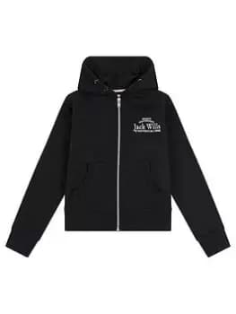 Jack Wills Girls Script Zip Through Hoodie - Black, Size Age: 10-11 Years, Women