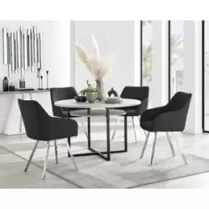 Furniturebox UK - Furniturebox Adley Grey Concrete Effect 120cm Storage Dining Table & 4 Black Calla Silver Leg Velvet Chairs