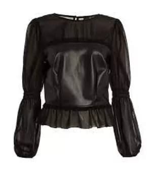 Quiz Black Faux Leather Peplum Top - 8