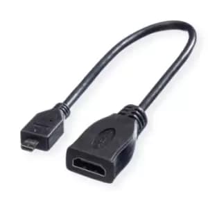 Roline 150mm HDMI 19 Female to Micro HDMI Male Black KVM Mixed Cable Assembly