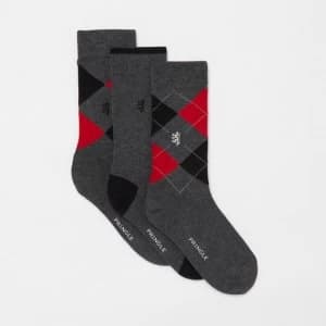 Pringle 3 Pack Grey Bamboo Argyle Socks - ONE SIZE