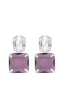 Mood Silver Crystal And Amethyst Cushion Drop Earrings, Silver, Women