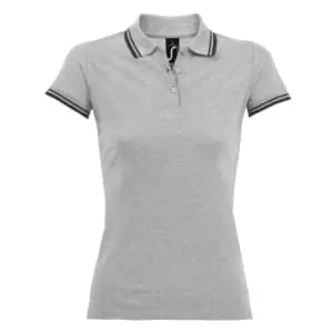 SOLS Womens/Ladies Pasadena Tipped Short Sleeve Pique Polo Shirt (M) (Heather Grey/Navy)