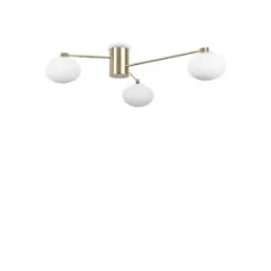 HERMES 3 Light Globe Multi Arm Semi Flush Ceiling Lamp Brass