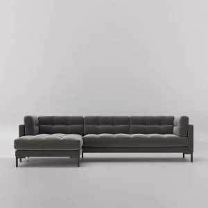 Swoon Landau Velvet Corner Sofa - Left Hand Side - Corner Sofa - Granite