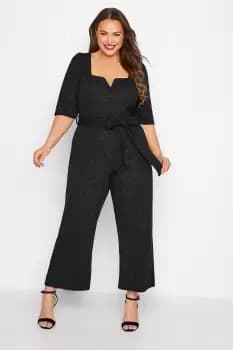 Glitter Notch Neck Tie Waist Jumpsuit