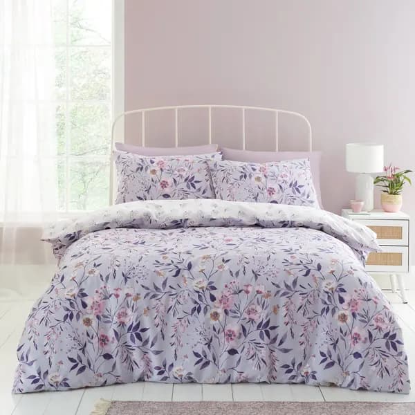 Catherine Lansfield Isadora Floral Lilac Duvet Cover and Pillowcase Set Lilac