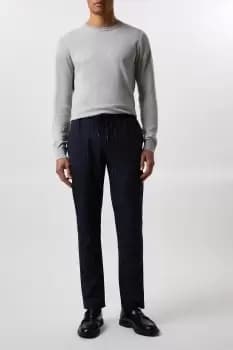 Slim Fit Navy Pinstripe Drawstring Trousers
